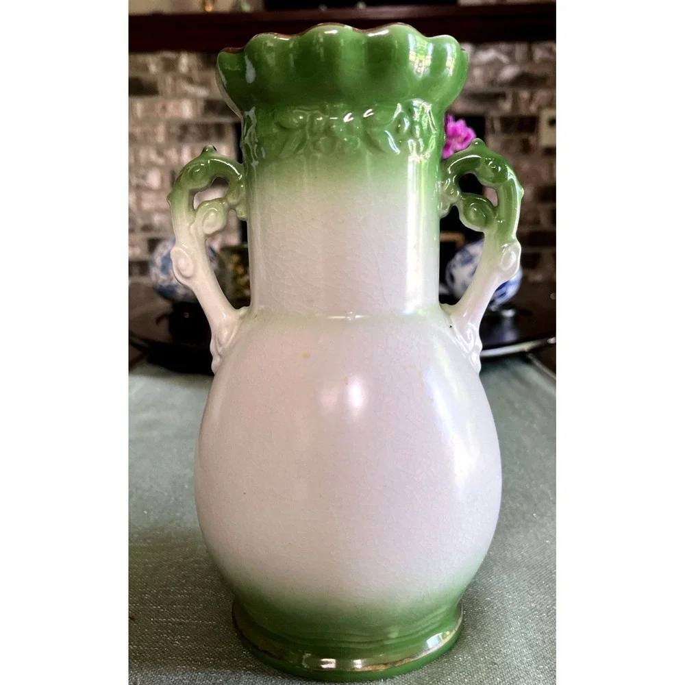 Austrian Porcelain Pottery Gold Accents Floral Double Handles